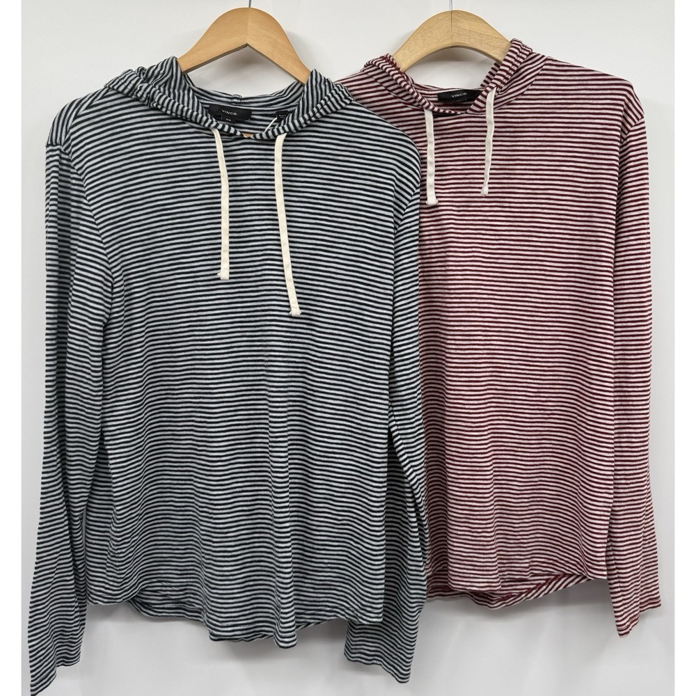 Lot Of 2 Vince Hoodie Pullovers Shirt Men M Slub Cotton Red Striped Blue Striped